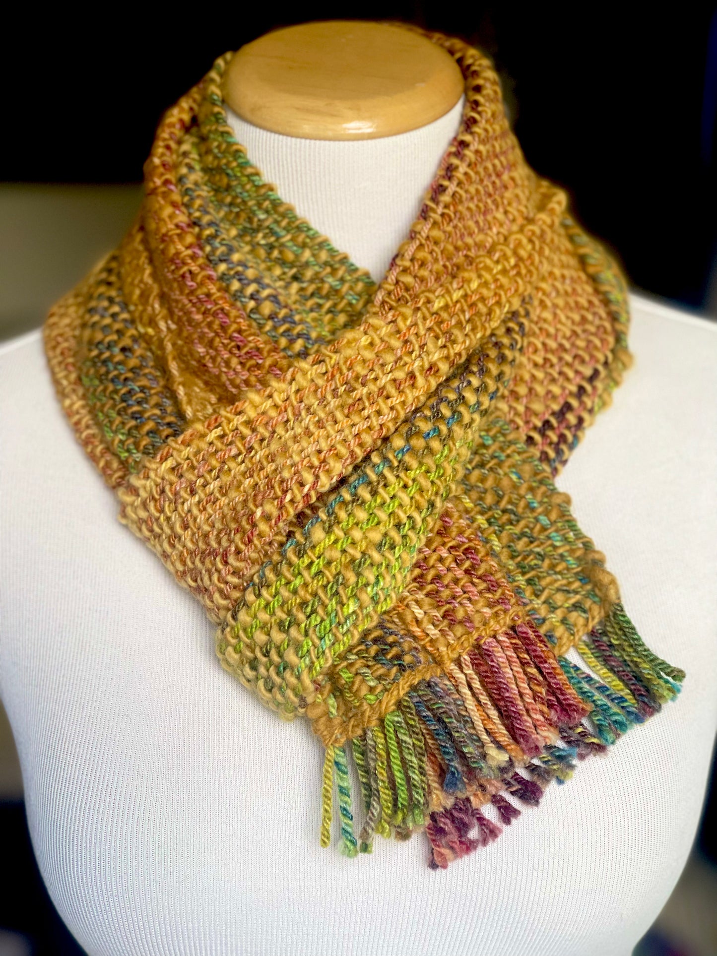 Muted Jewel Tones Handwoven Scarf by The Village Weaver
