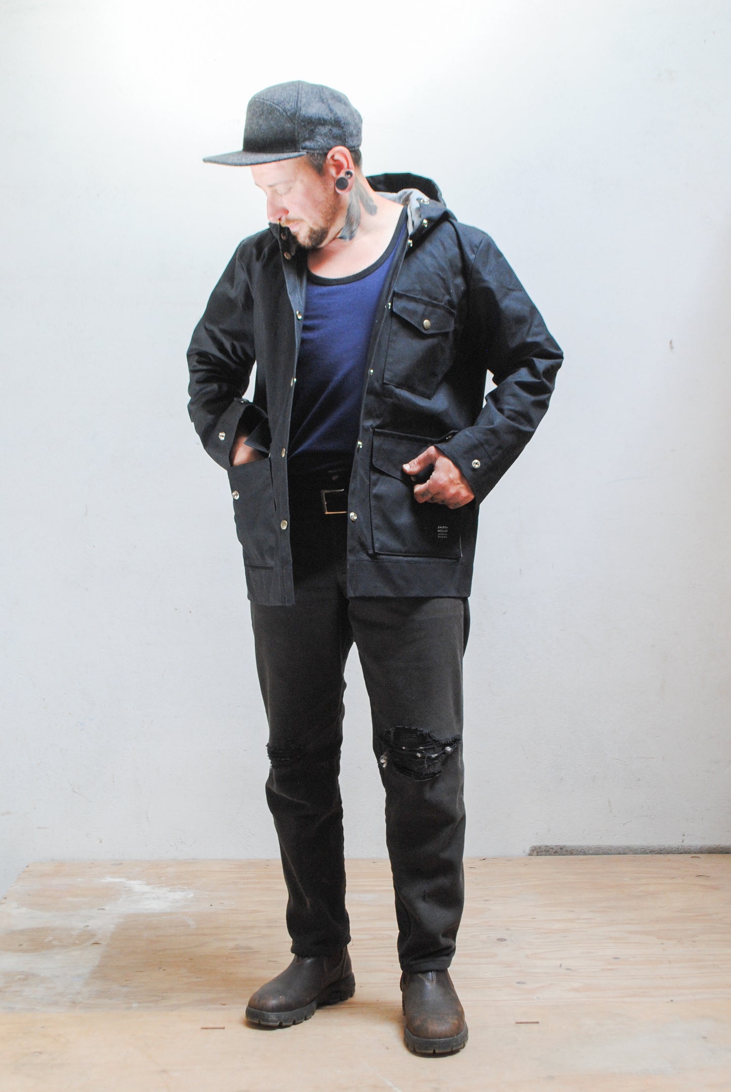S+W Waxed Canvas Rain Jacket - Black
