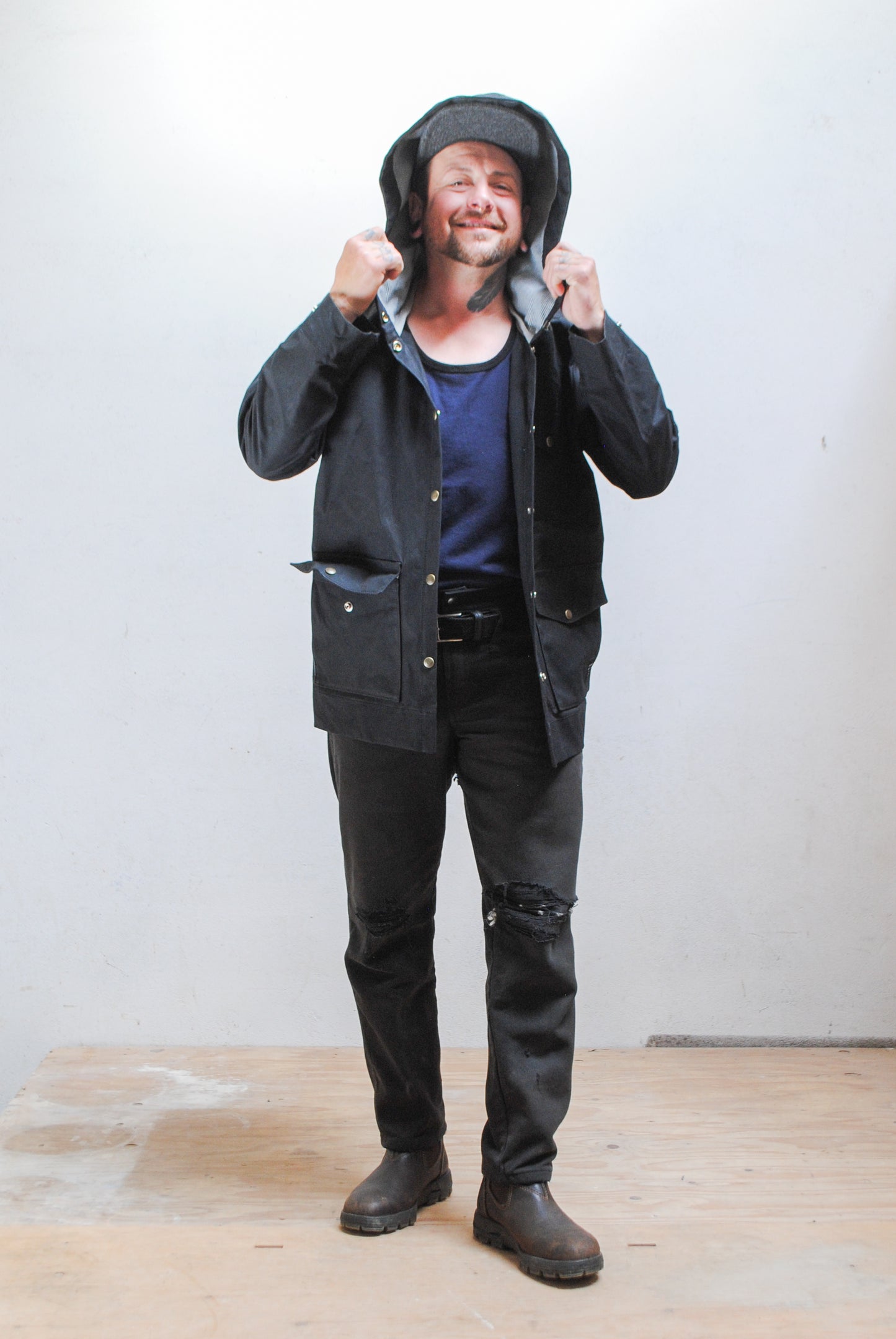 S+W Waxed Canvas Rain Jacket - Black