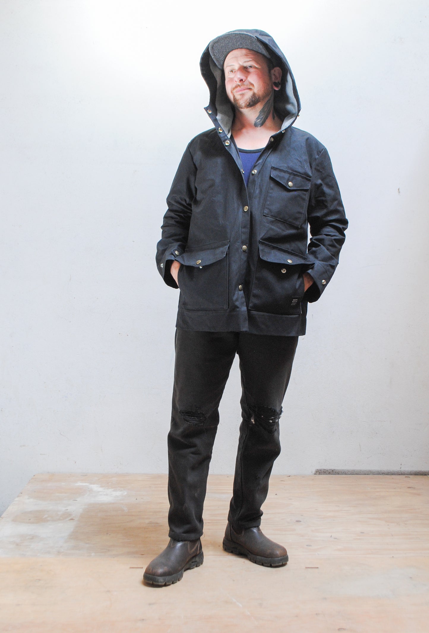 S+W Waxed Canvas Rain Jacket - Black