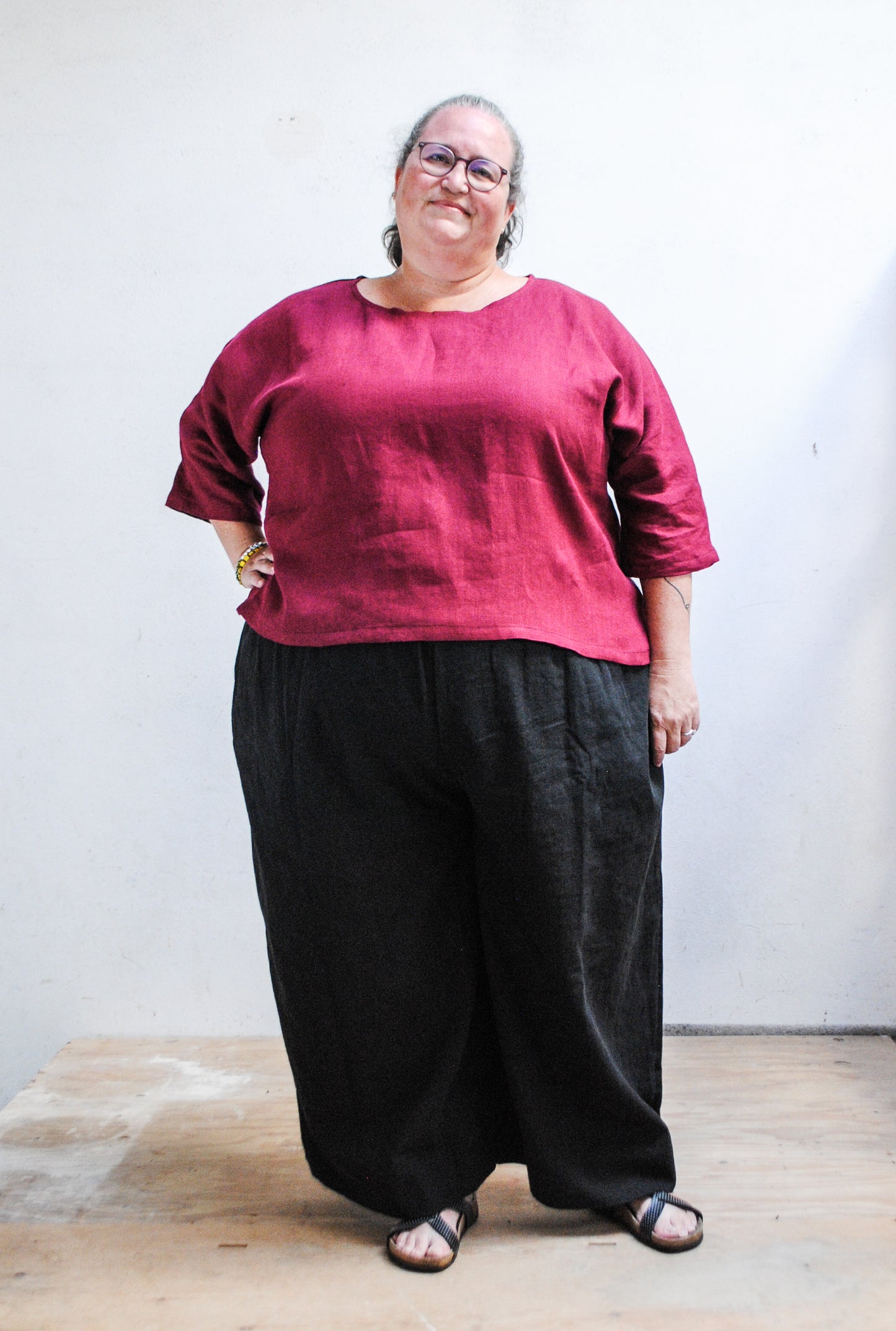 Made To Order Elbow Shirt - Beet Red Linen