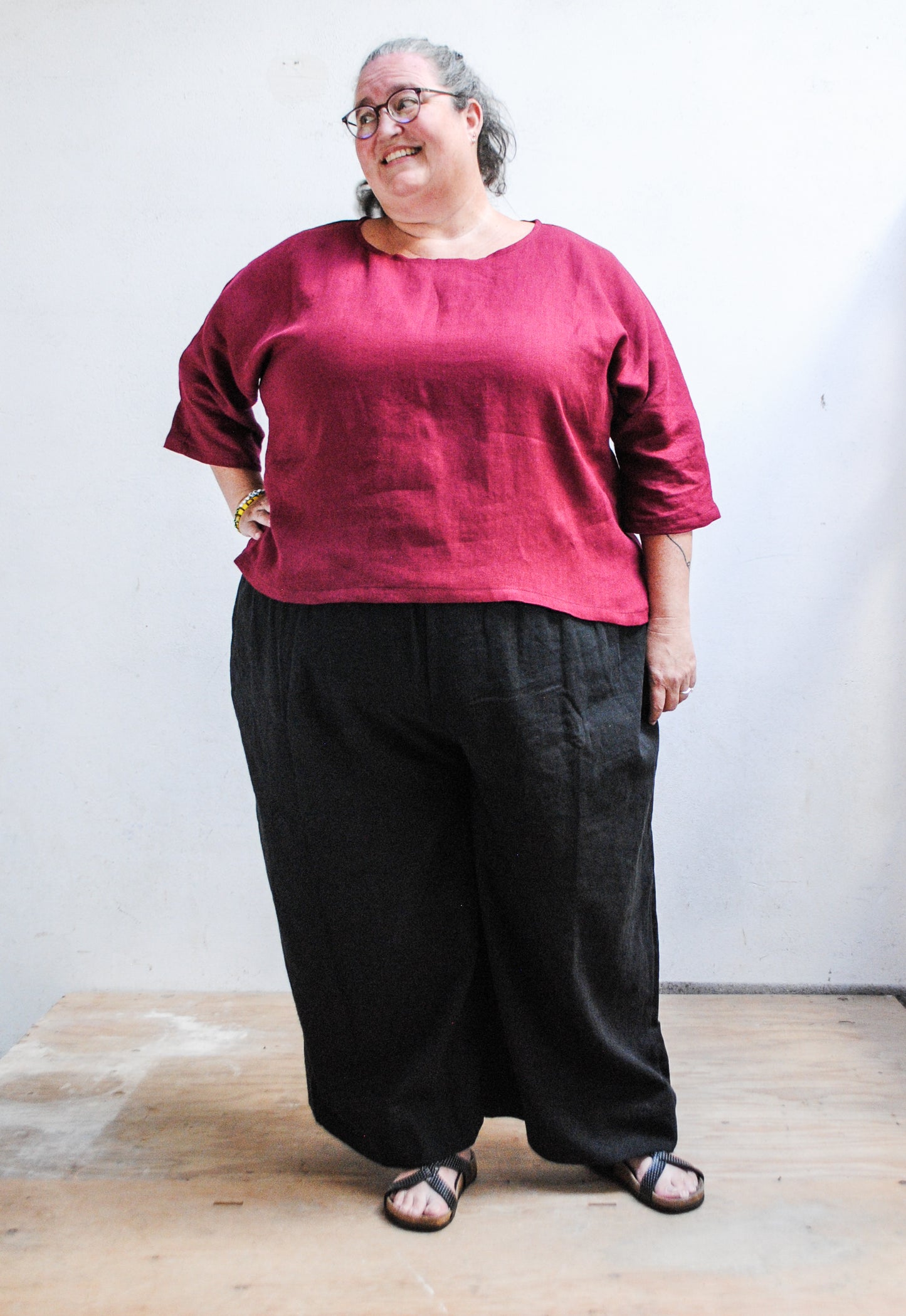 Made To Order Elbow Shirt - Beet Red Linen