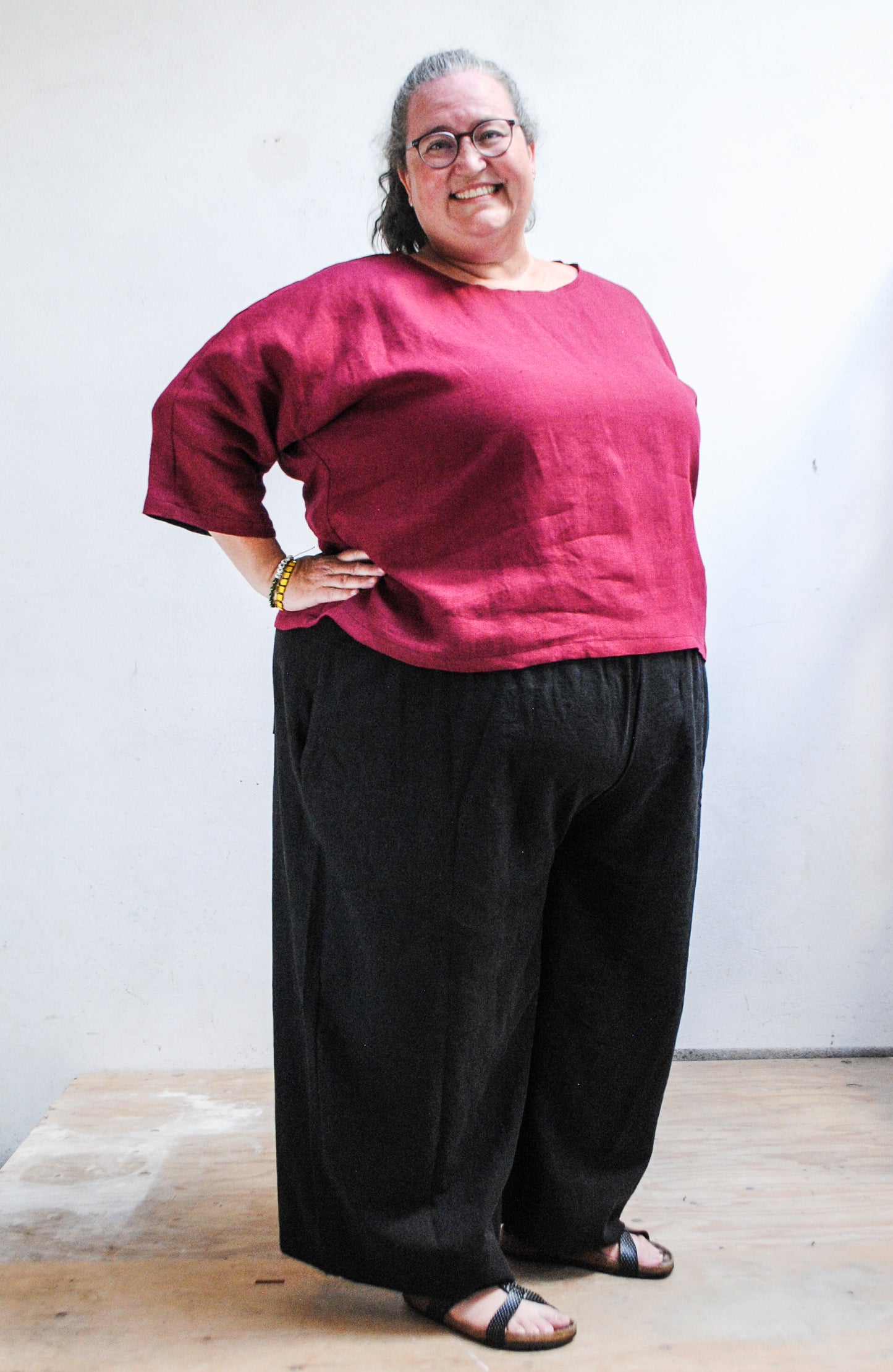 Made To Order Elbow Shirt - Beet Red Linen