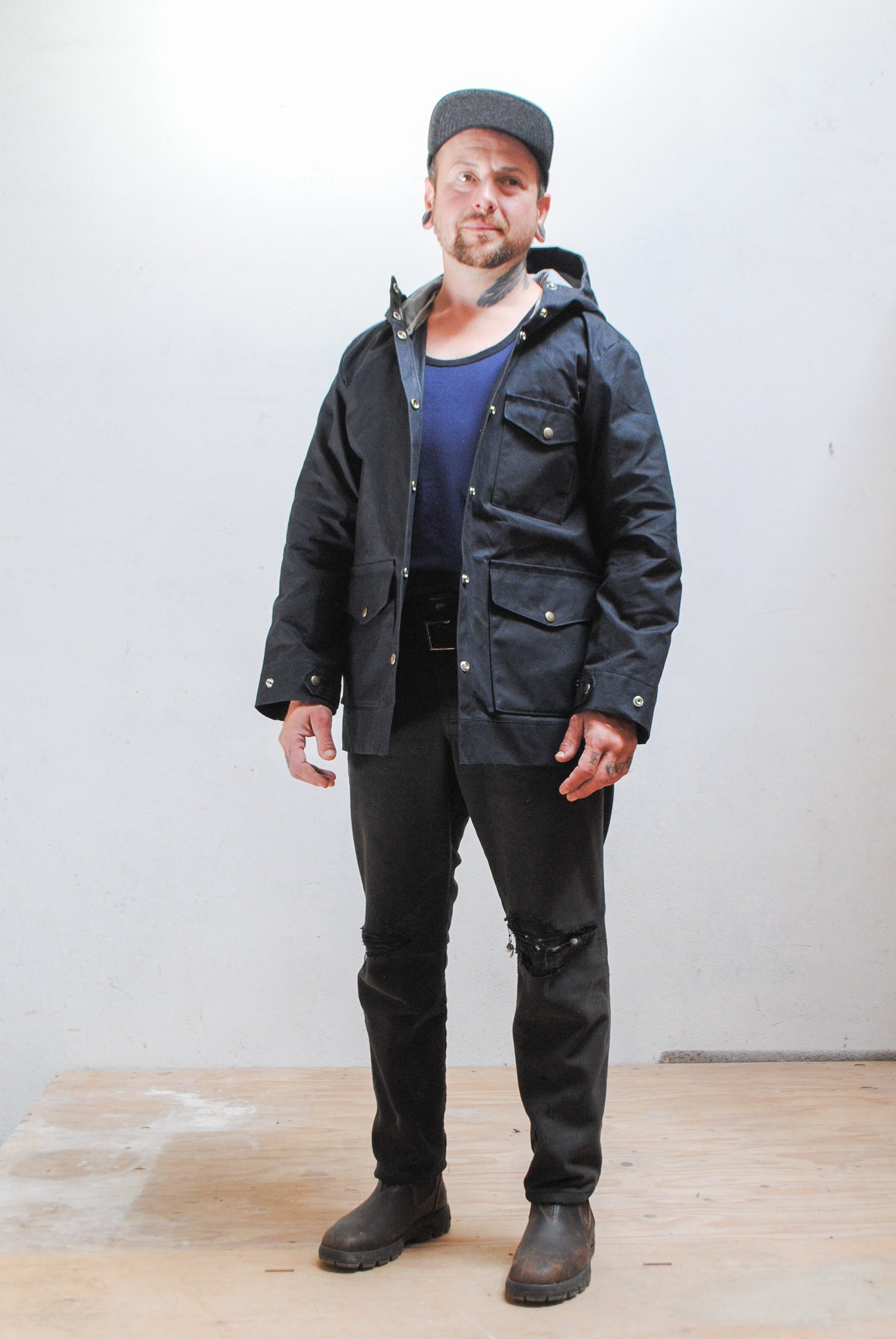 S+W Waxed Canvas Rain Jacket - Black