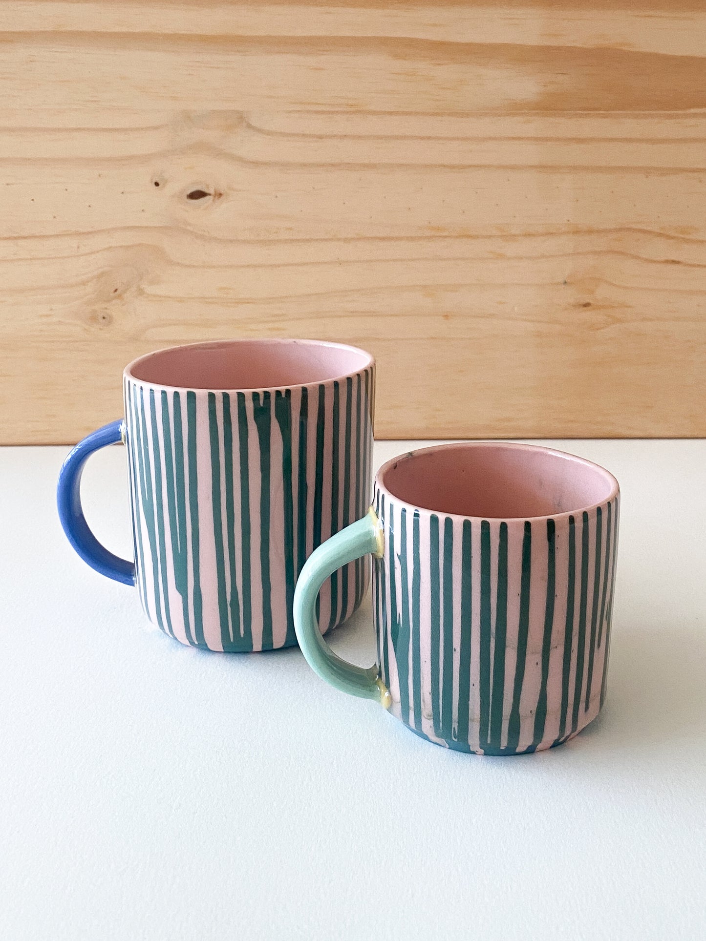 Pink and Dark Teal Drip Mugs