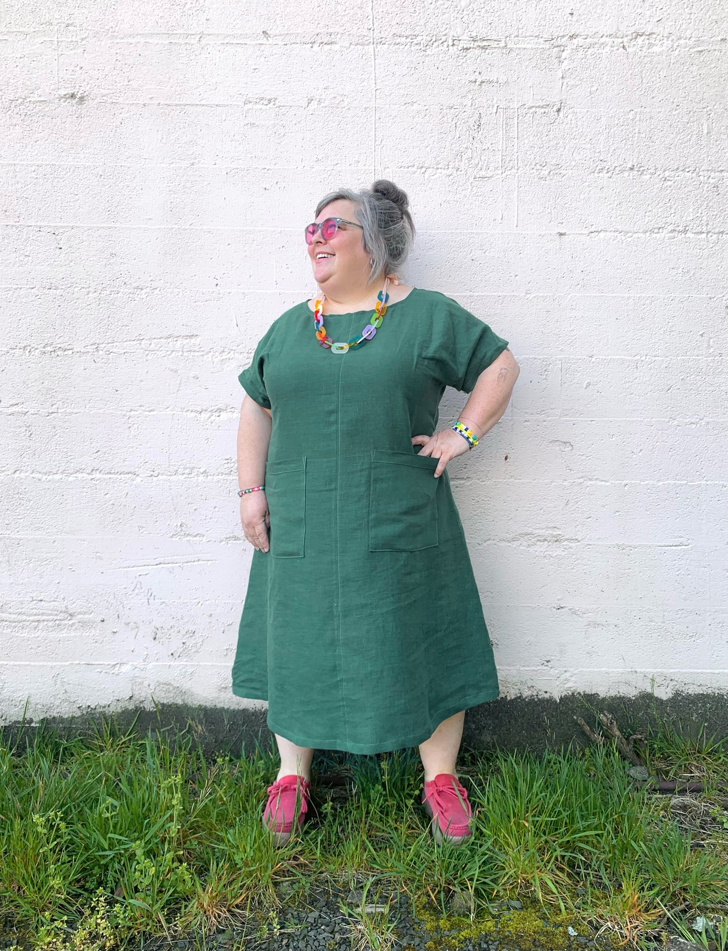 Basic Dress - Green Linen