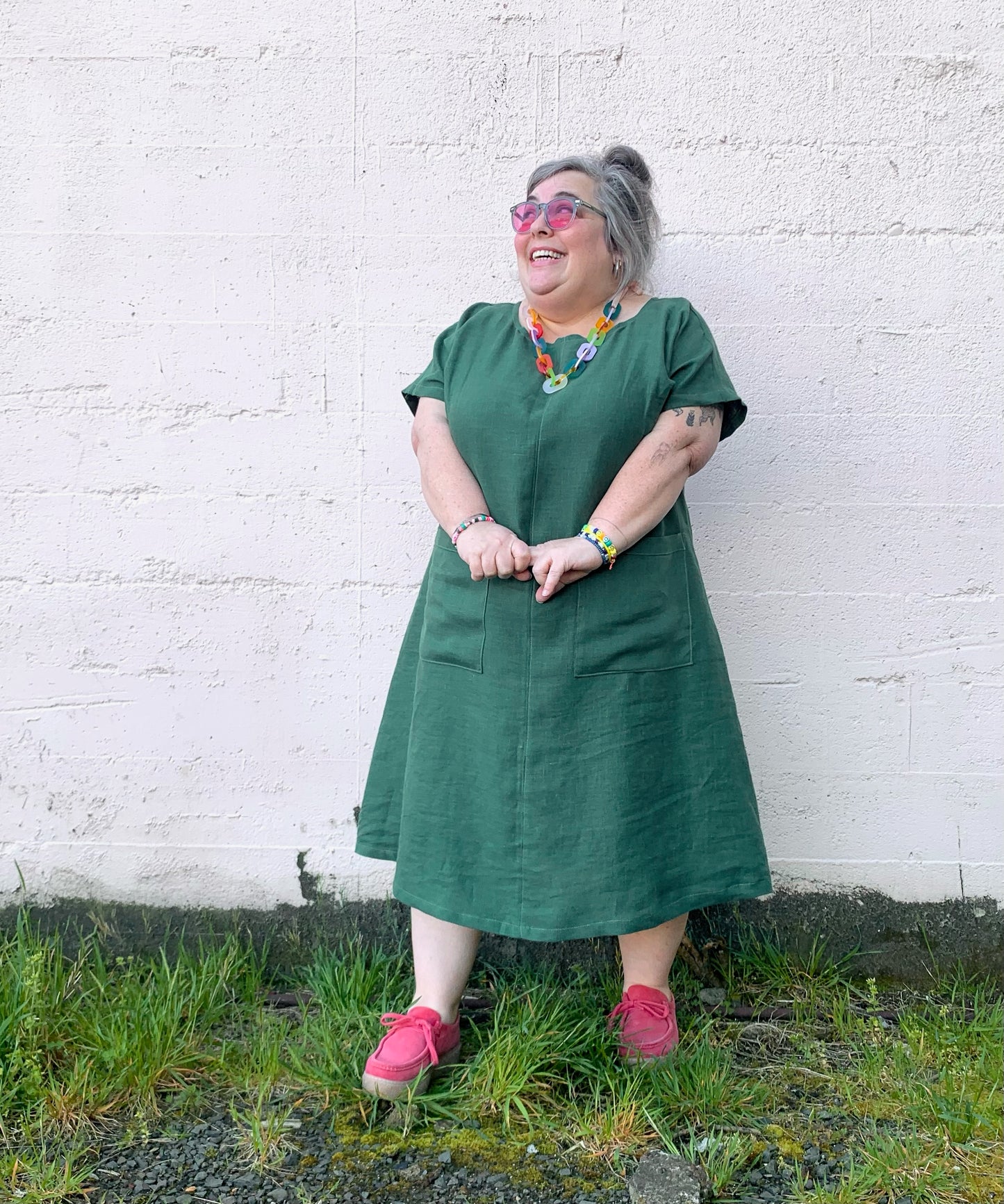 Basic Dress - Green Linen