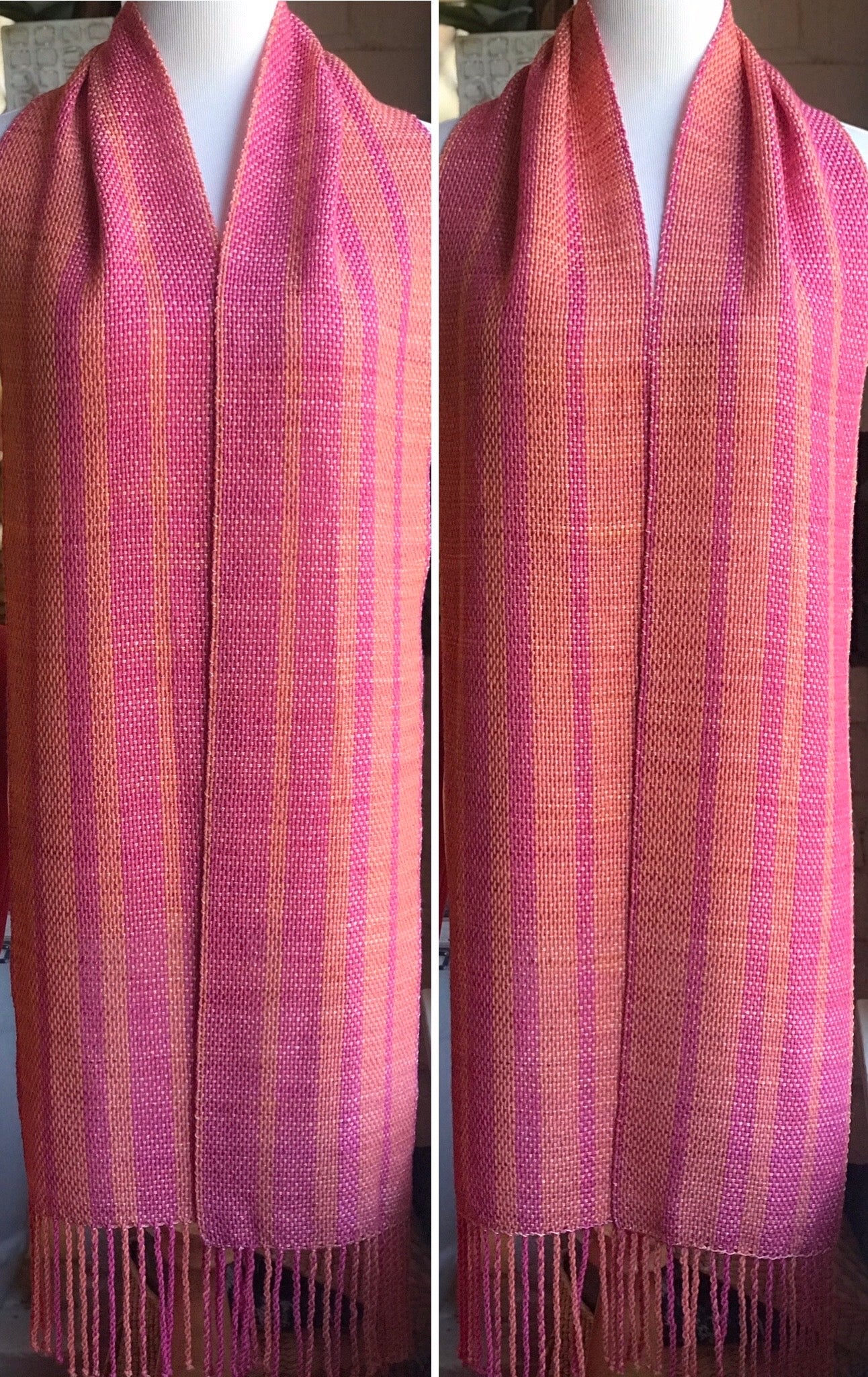 Pink & Peach Handwoven Scarf by The Village Weaver