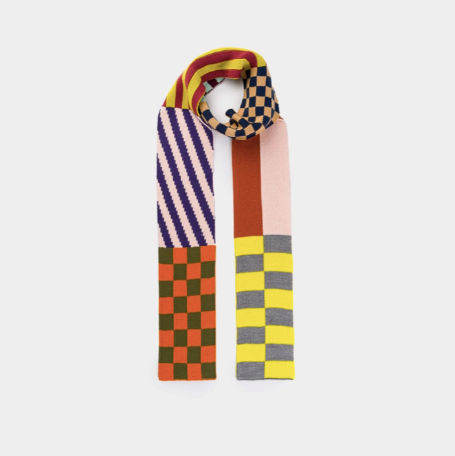 Pattern Patch Skinny Knit Scarf - Desert