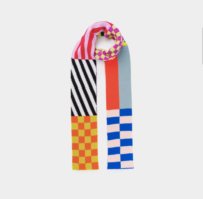 Pattern Patch Skinny Knit Scarf - Rainbow