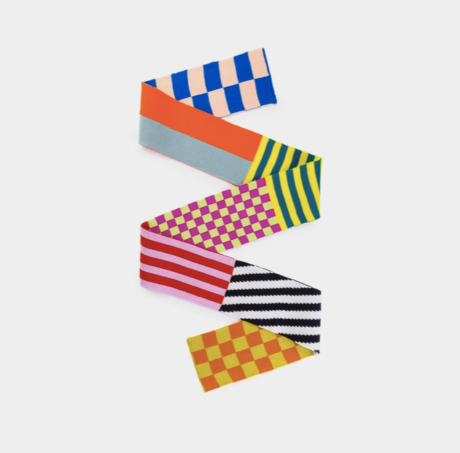 Pattern Patch Skinny Knit Scarf - Rainbow