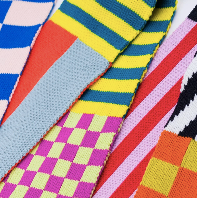 Pattern Patch Skinny Knit Scarf - Rainbow