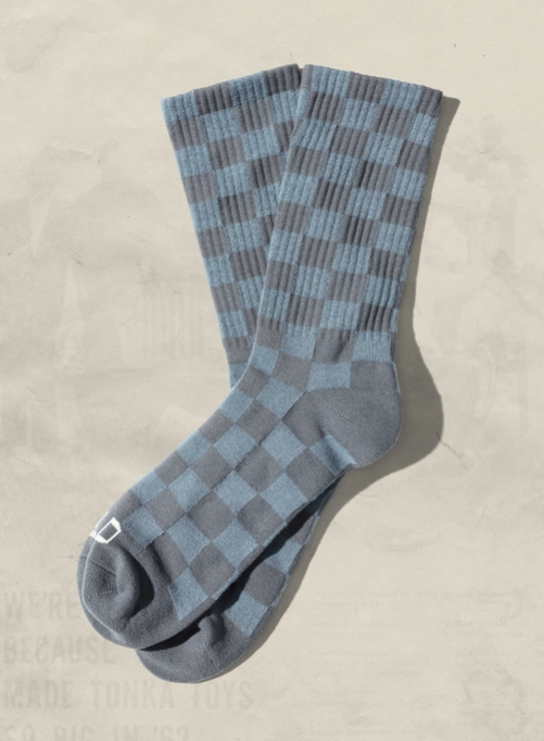 Tonal Checkerboard Socks - Blue