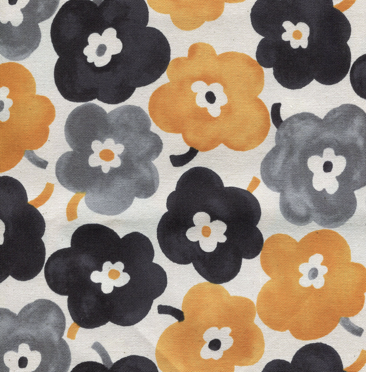 Kokka Happy Flowers Fabric - White and Gold