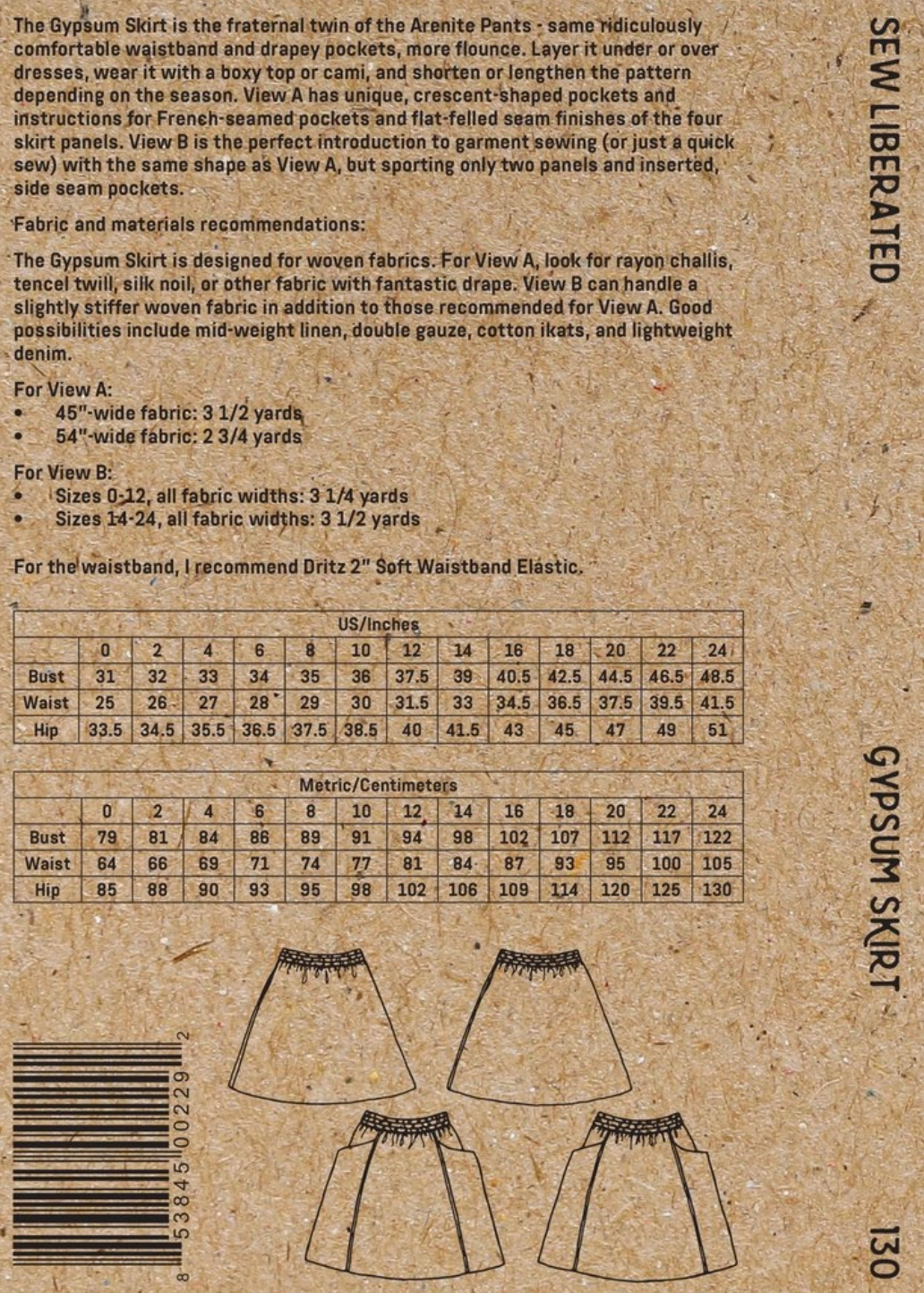 Gypsum Skirt Sewing Pattern Sizes 0-24
