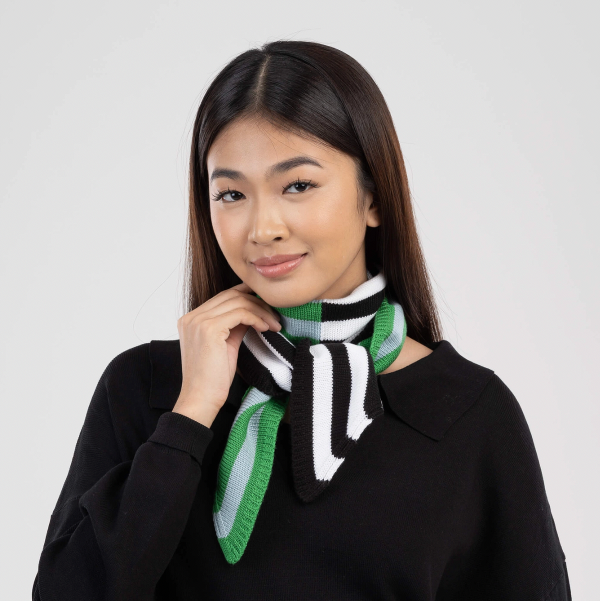 Kelly - Colorblock Stripe Mini Ribbon Scarf