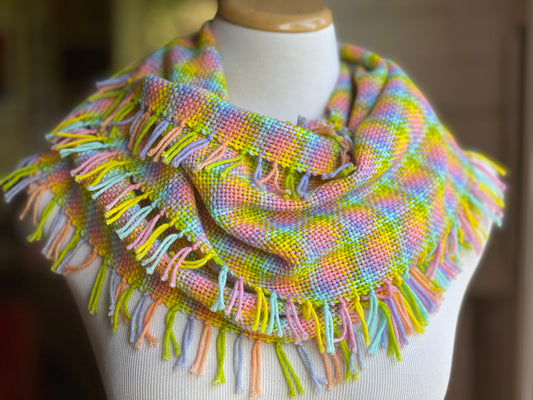 Pastel Spring Plaid Handwoven Scarf by The Village Weaver