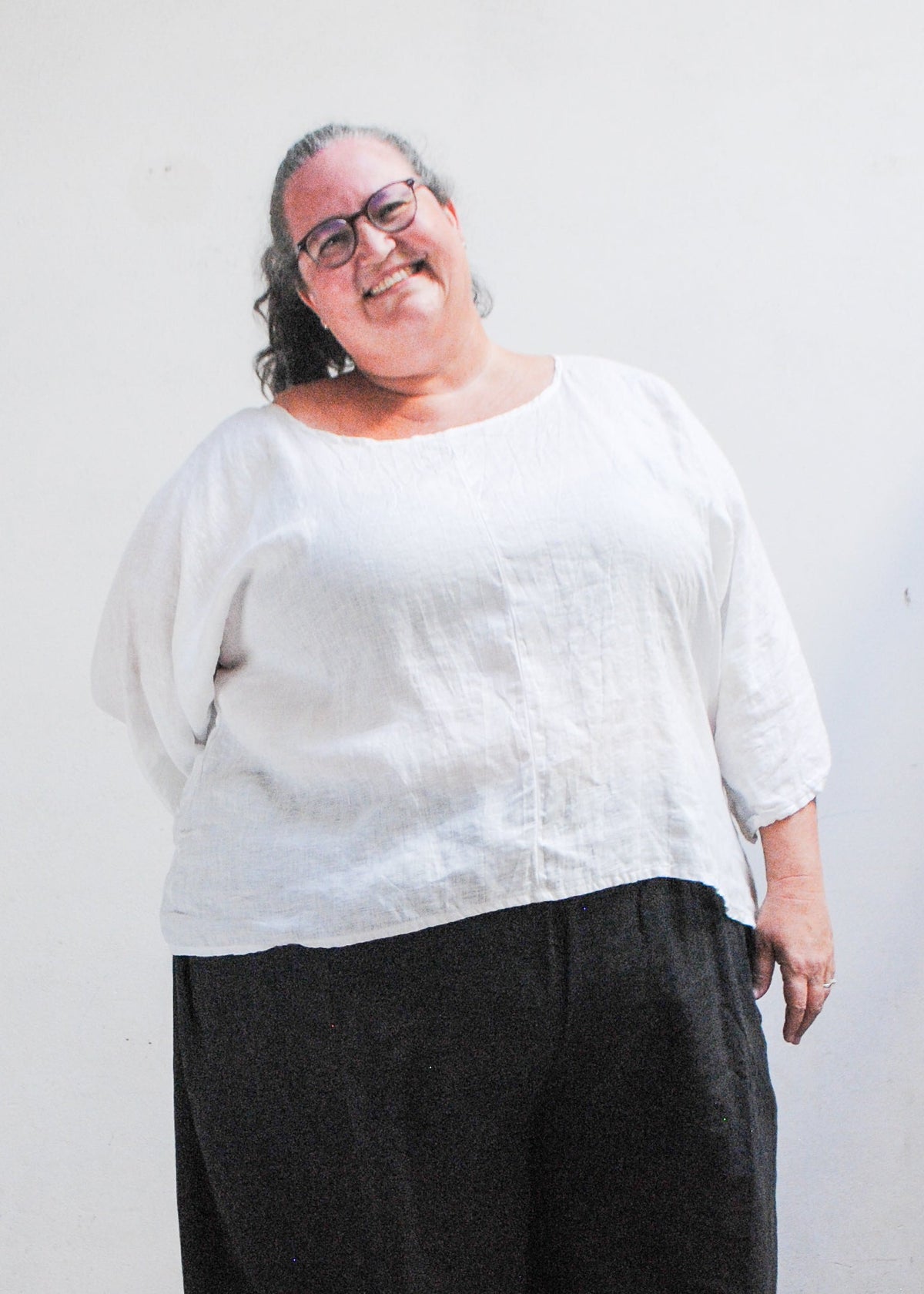 Casual white linen top, slightly sheer