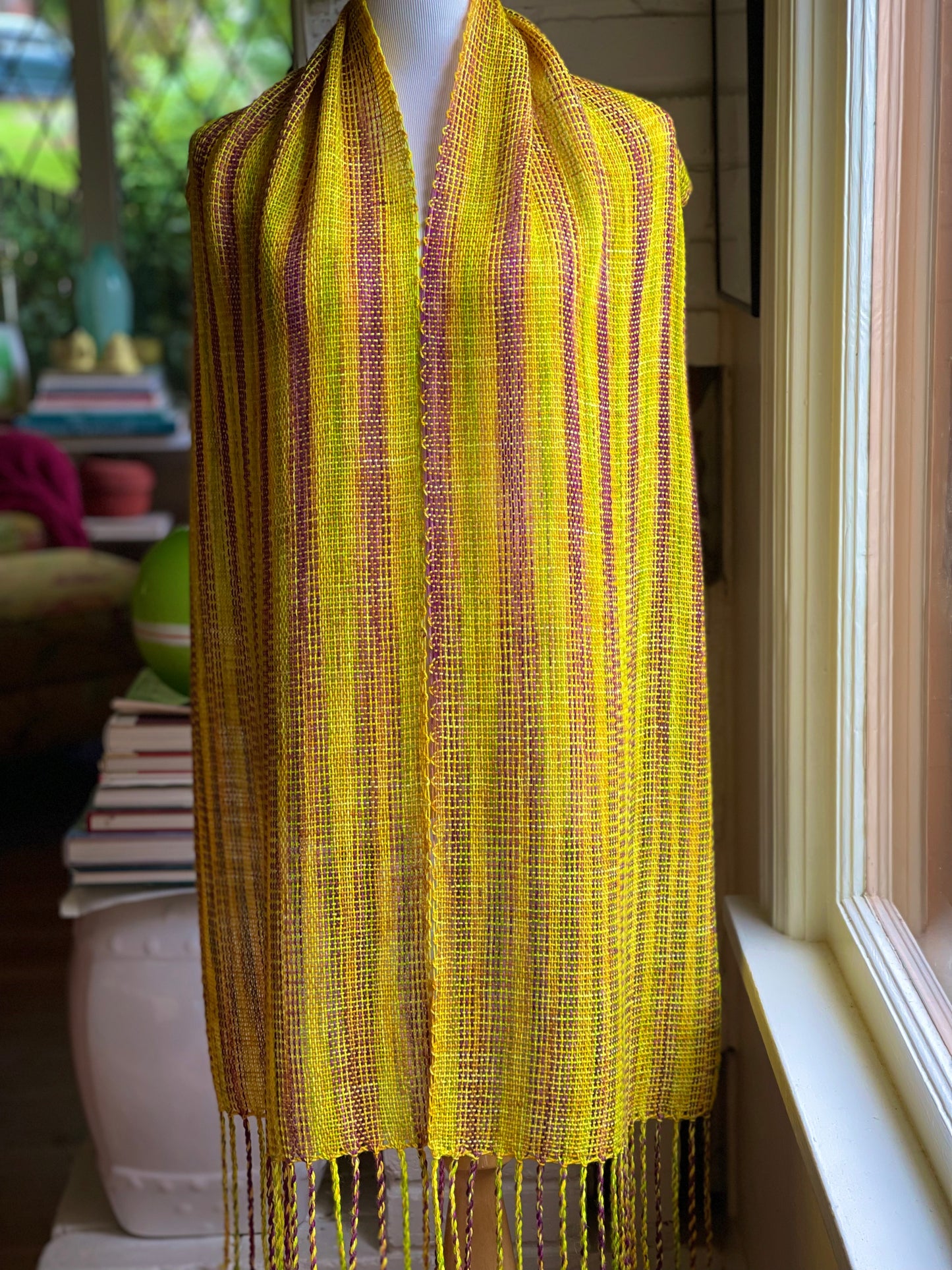 Yellow & Purple Handwoven Scarf by The Village Weaver
