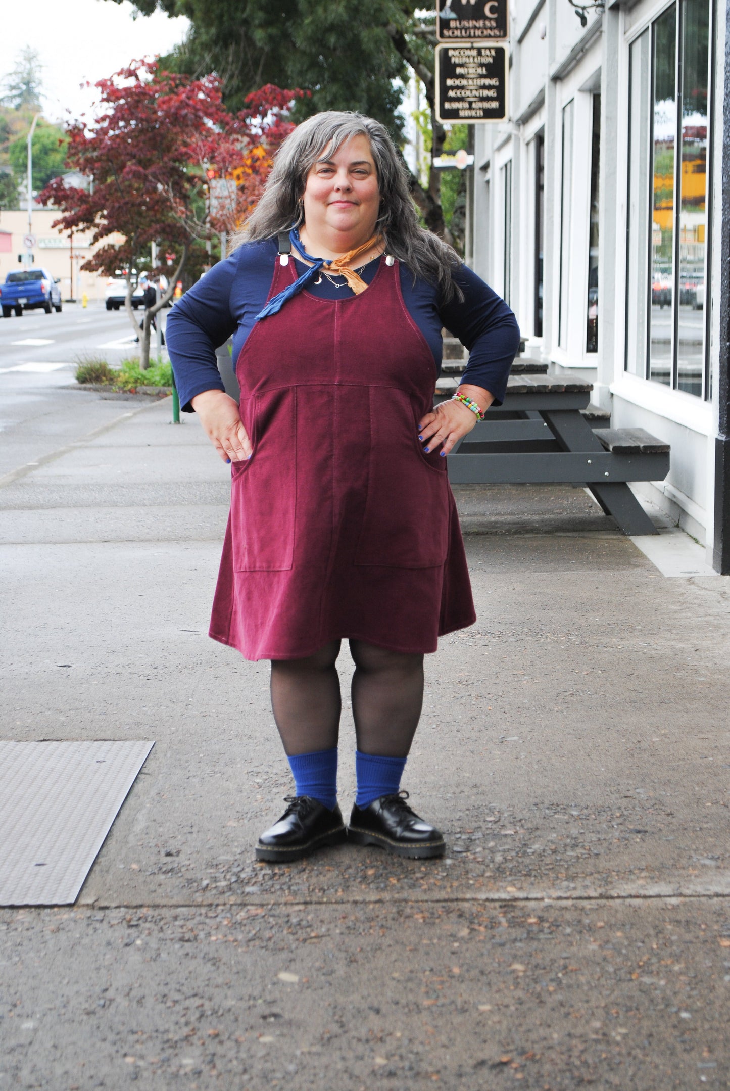 Cranberry Corduroy Suspender Dress