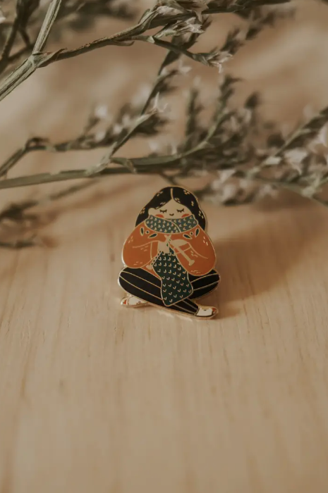 Knitting a Scarf Enamel Pin