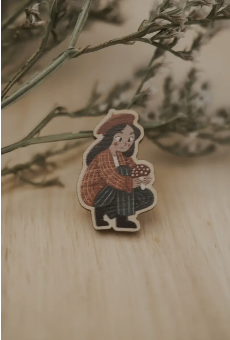 Mushroom Forager Wooden Pin