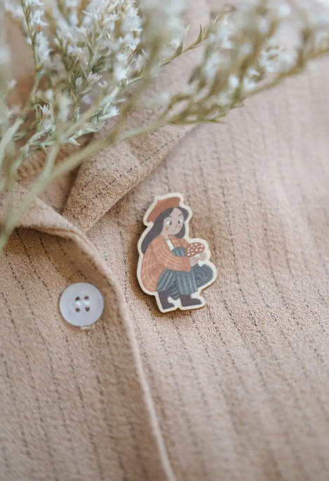 Mushroom Forager Wooden Pin