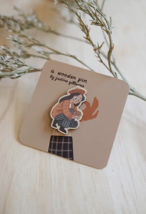 Mushroom Forager Wooden Pin