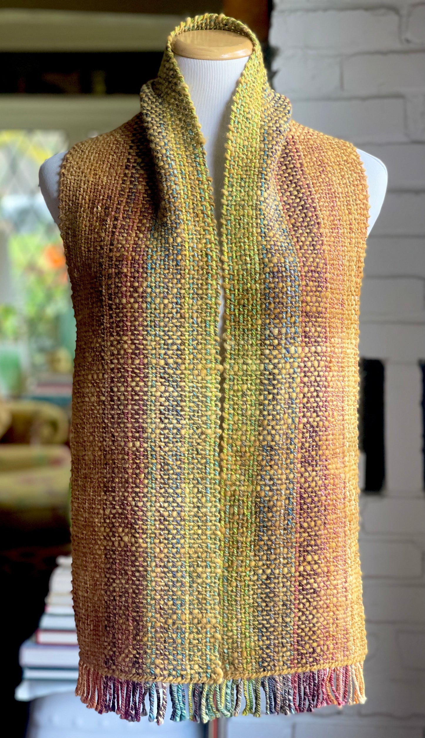 Muted Jewel Tones Handwoven Scarf by The Village Weaver
