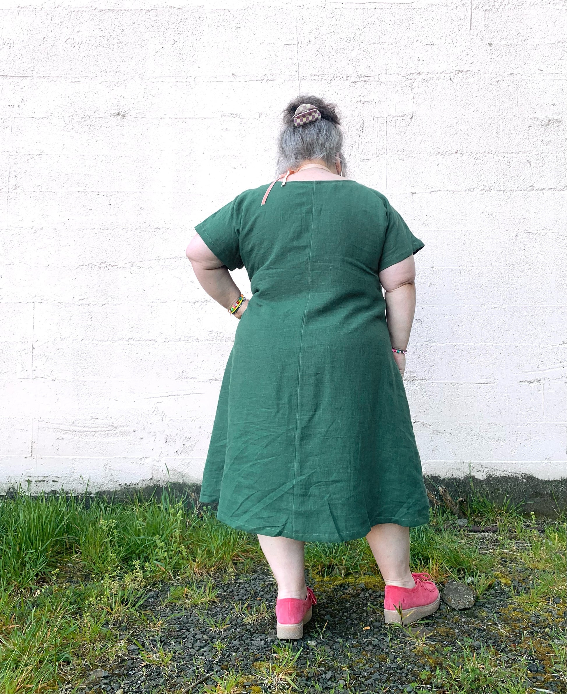 Back view of 100% Linen Basic A-line dress. 