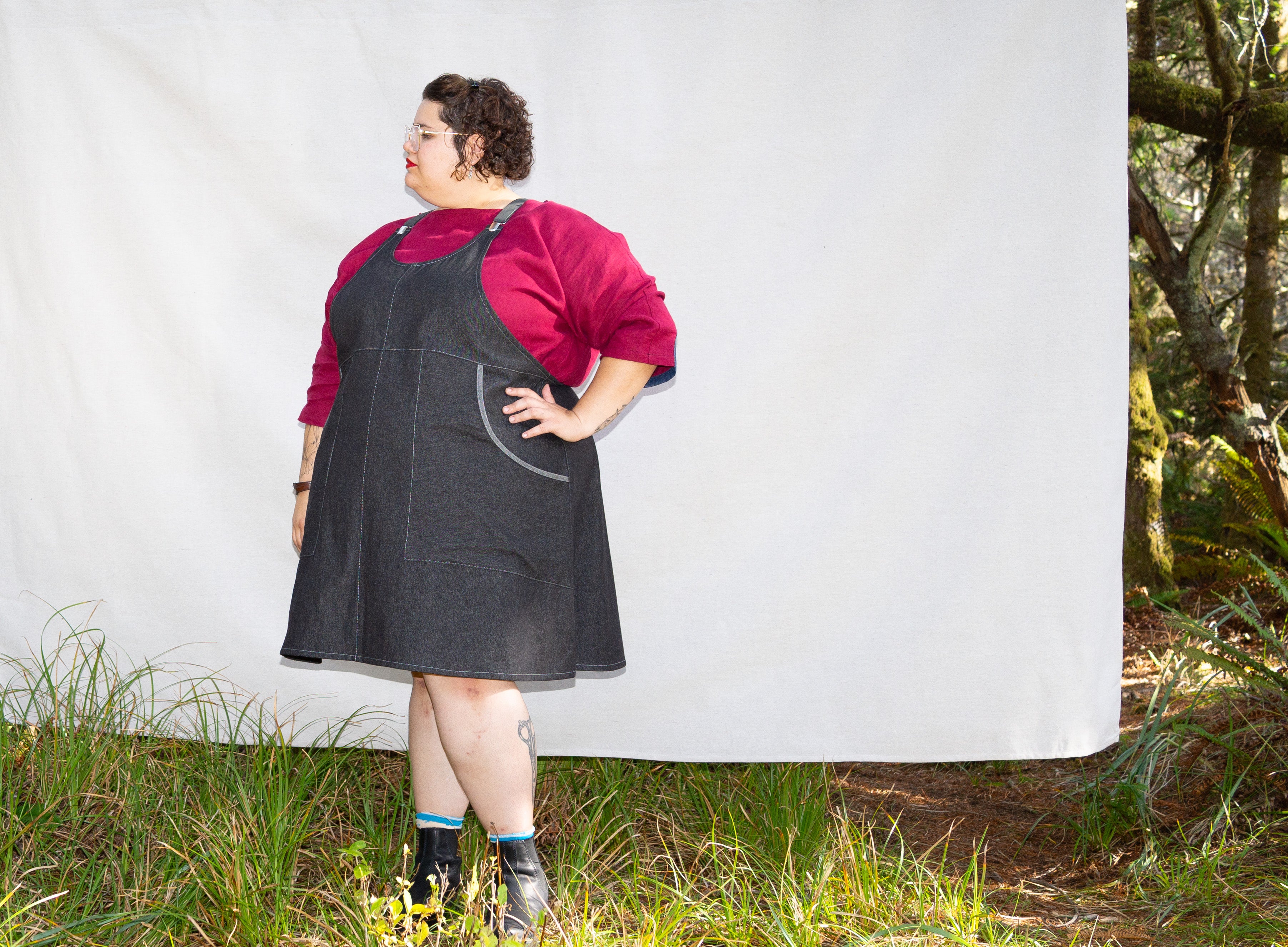 Black Denim Suspender Dress | Shift + Wheeler