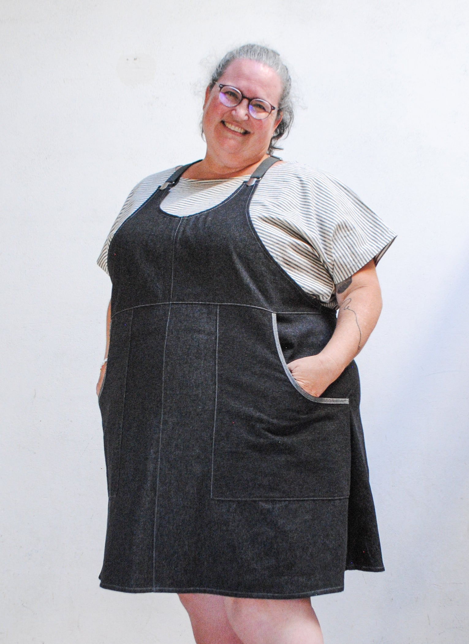 Black Denim Suspender Dress | Shift + Wheeler