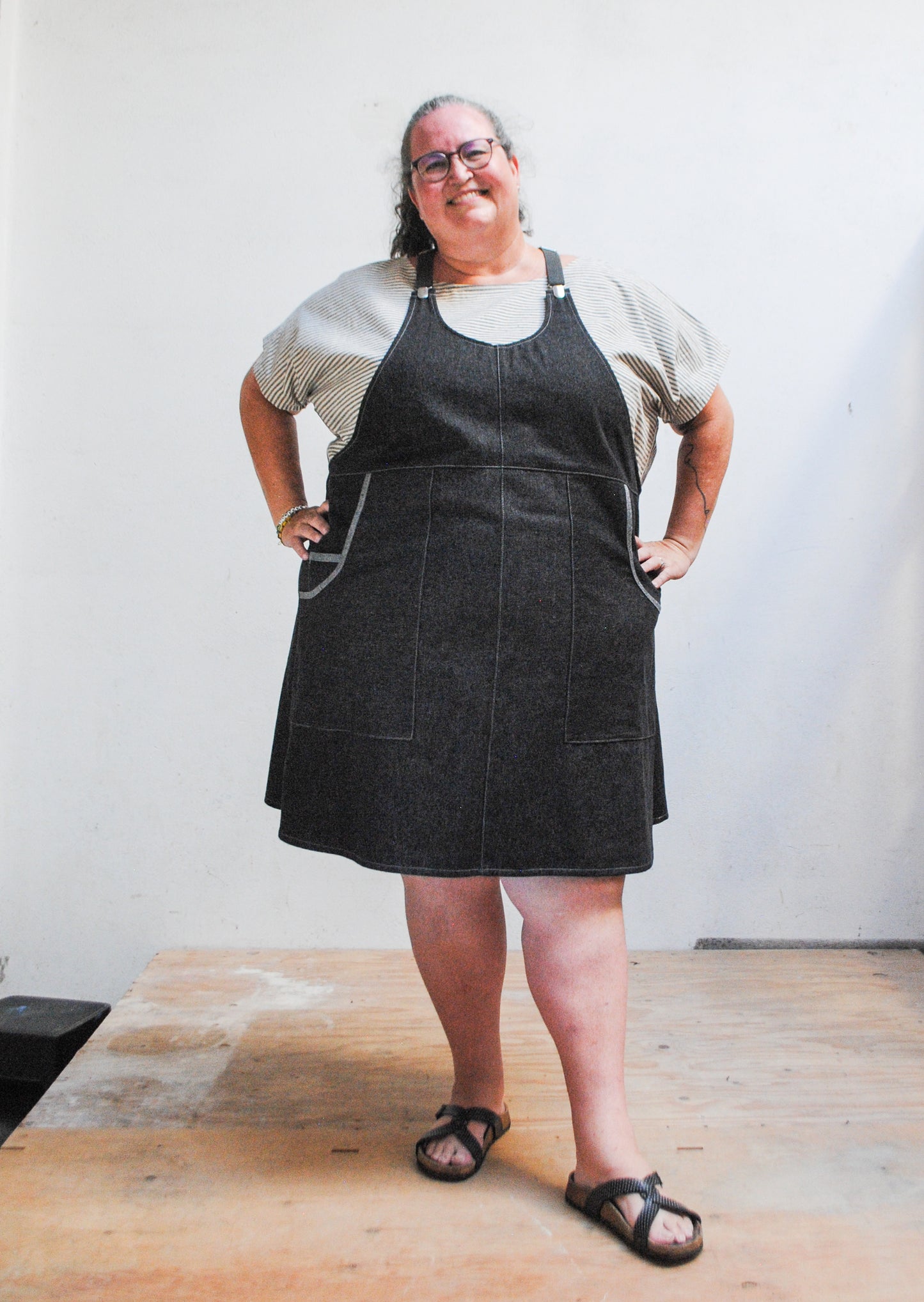 Black Denim Suspender Dress - 100% Cotton
