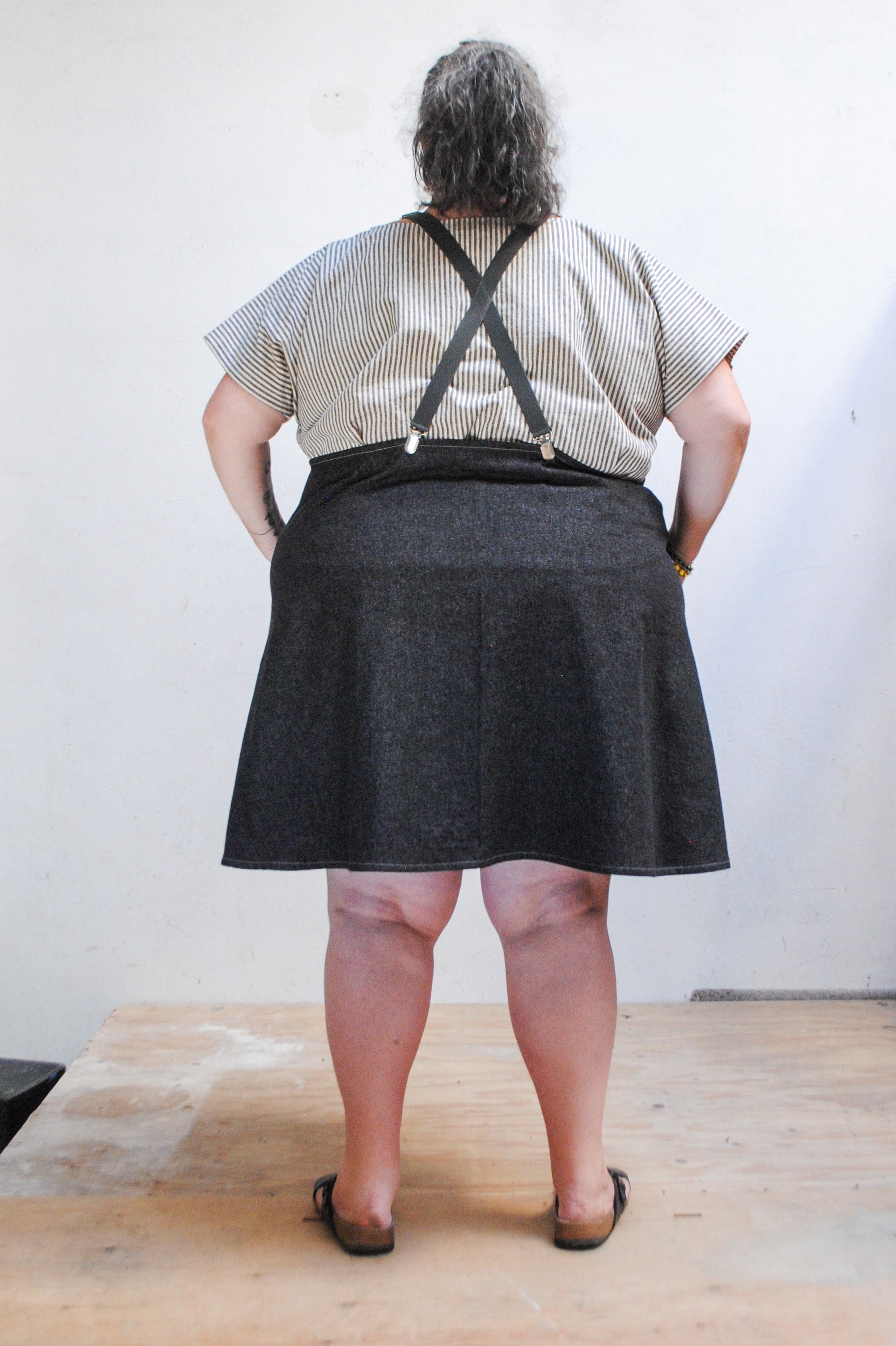Black Denim Suspender Dress | Shift + Wheeler