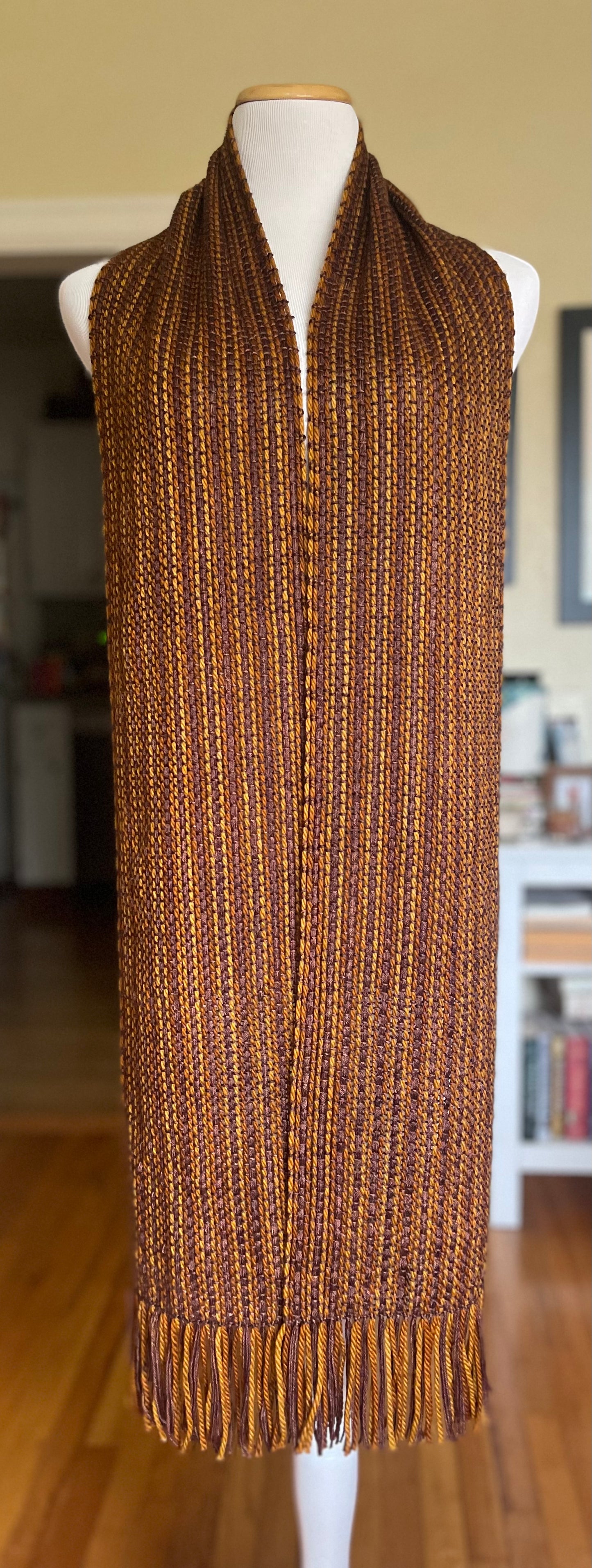Caramel, Gingerbread and Bronze Handwoven Scarf by The Village Weaver