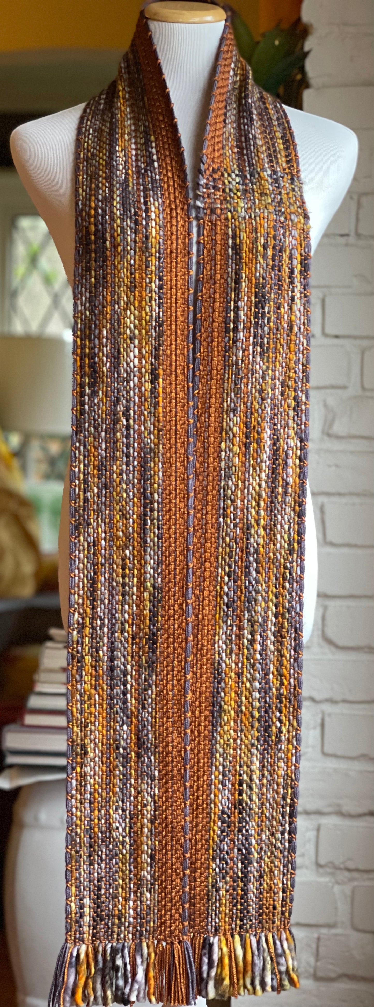 Copper, Grey, Chunky Campfire Handwoven Scarf by The Village Weaver