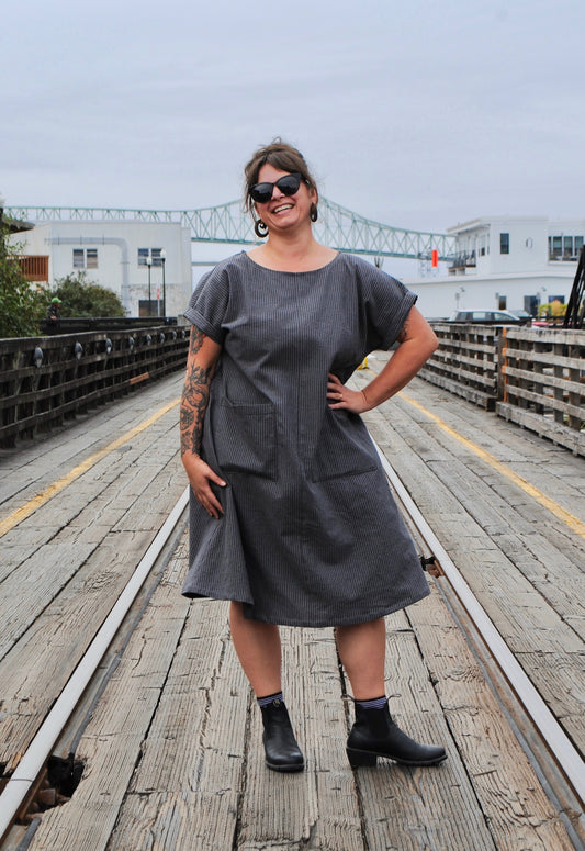 Basic Dress - Grey and Black Stripe