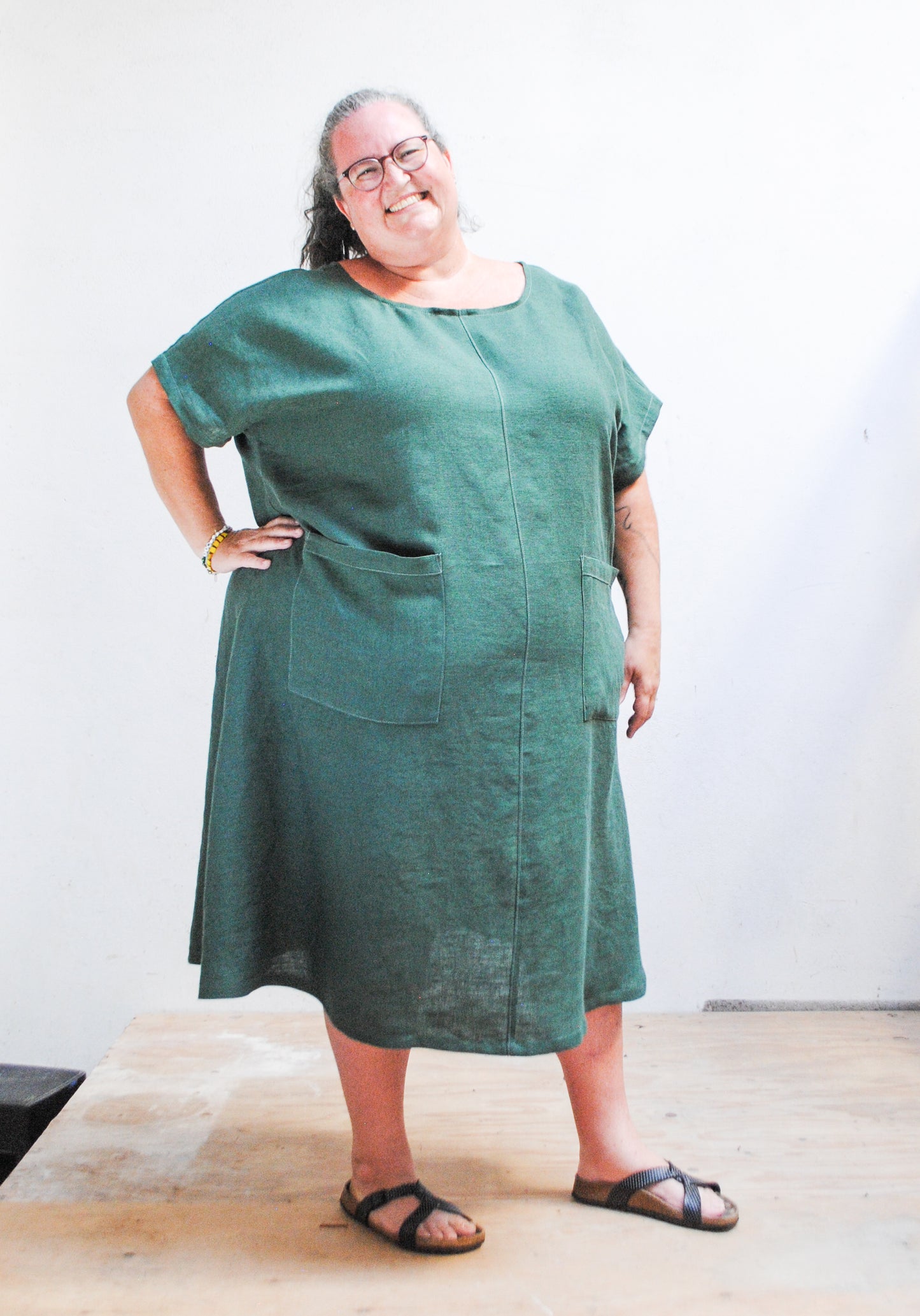 Basic Dress - Green Linen