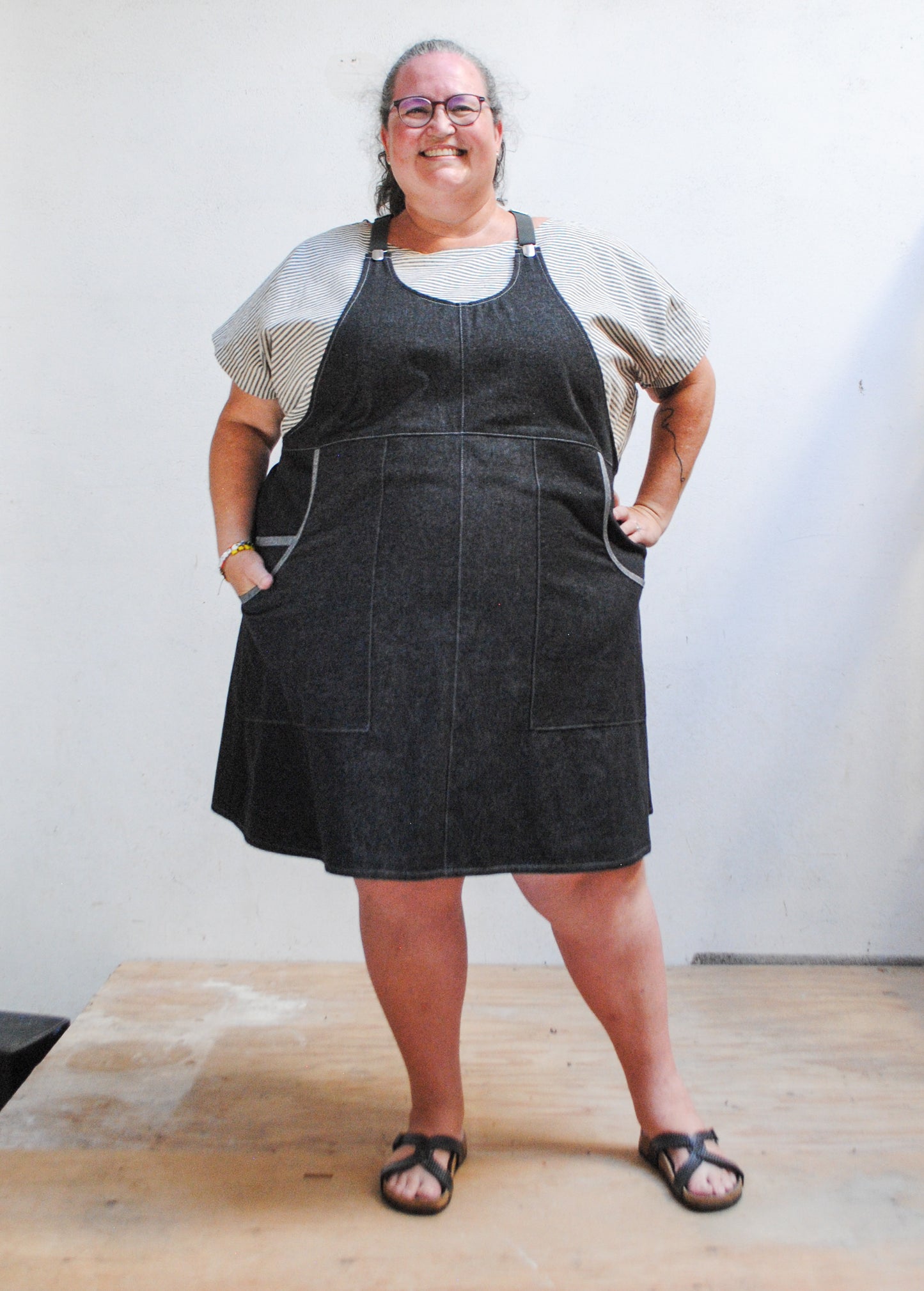 Black Denim Suspender Dress