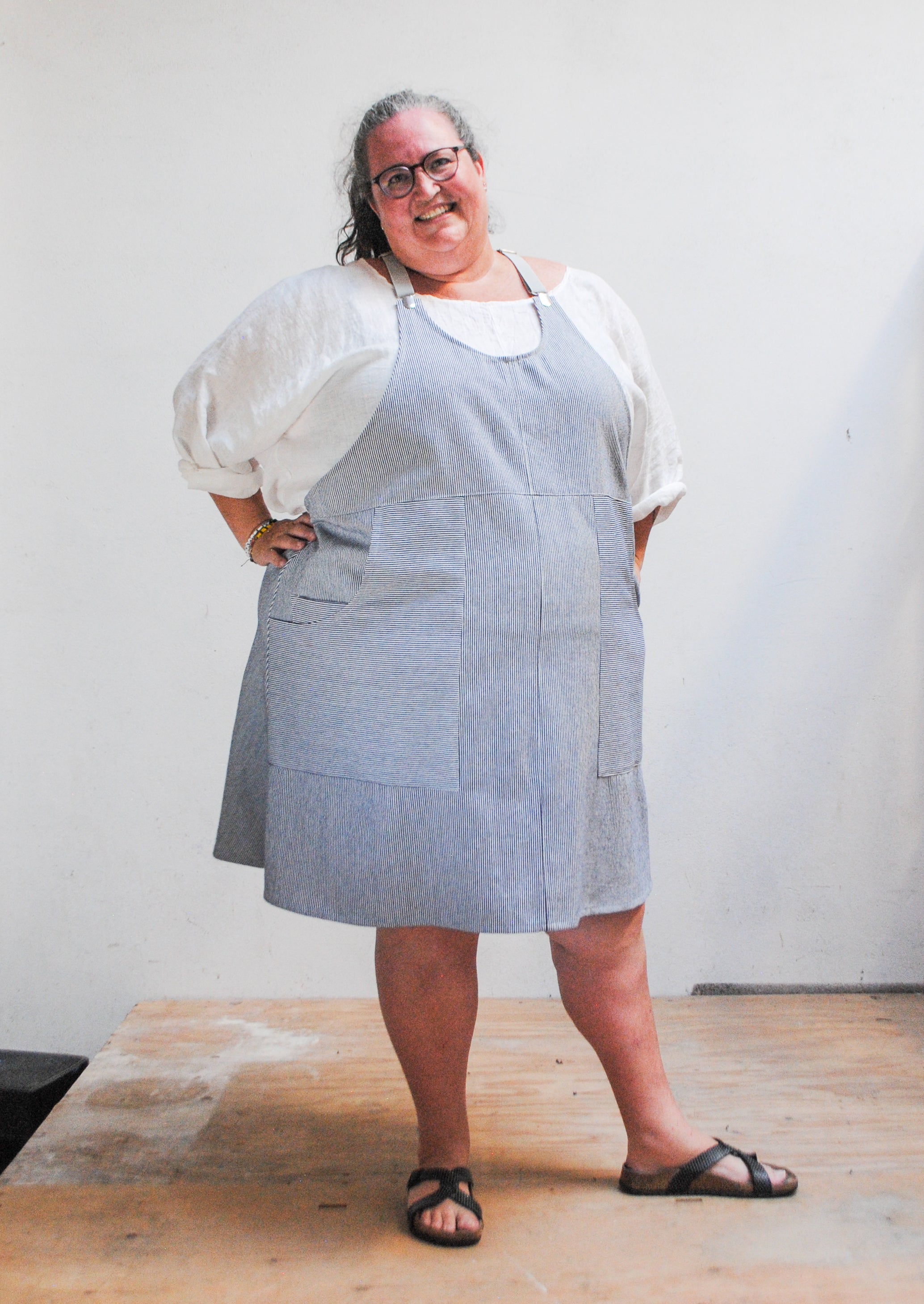 100% Cotton Denim Railroad Stripe Suspender Dress – Shift + Wheeler