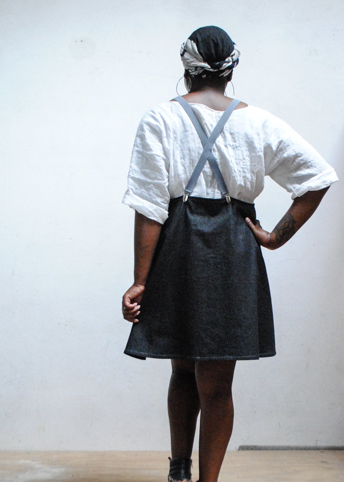 Black Denim Suspender Dress - 100% Cotton