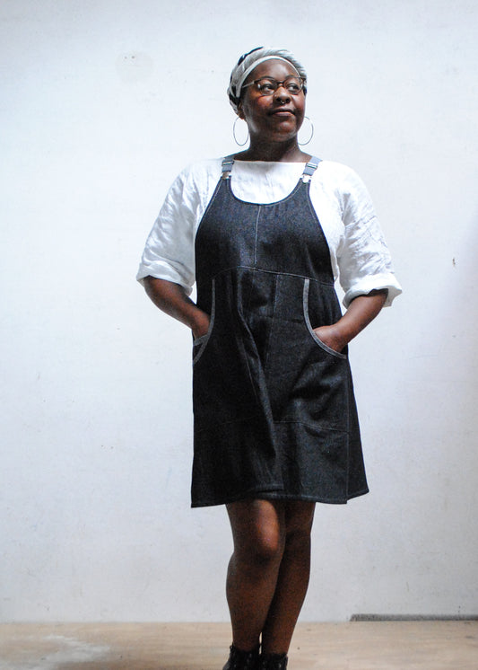 Black Denim Suspender Dress - 100% Cotton