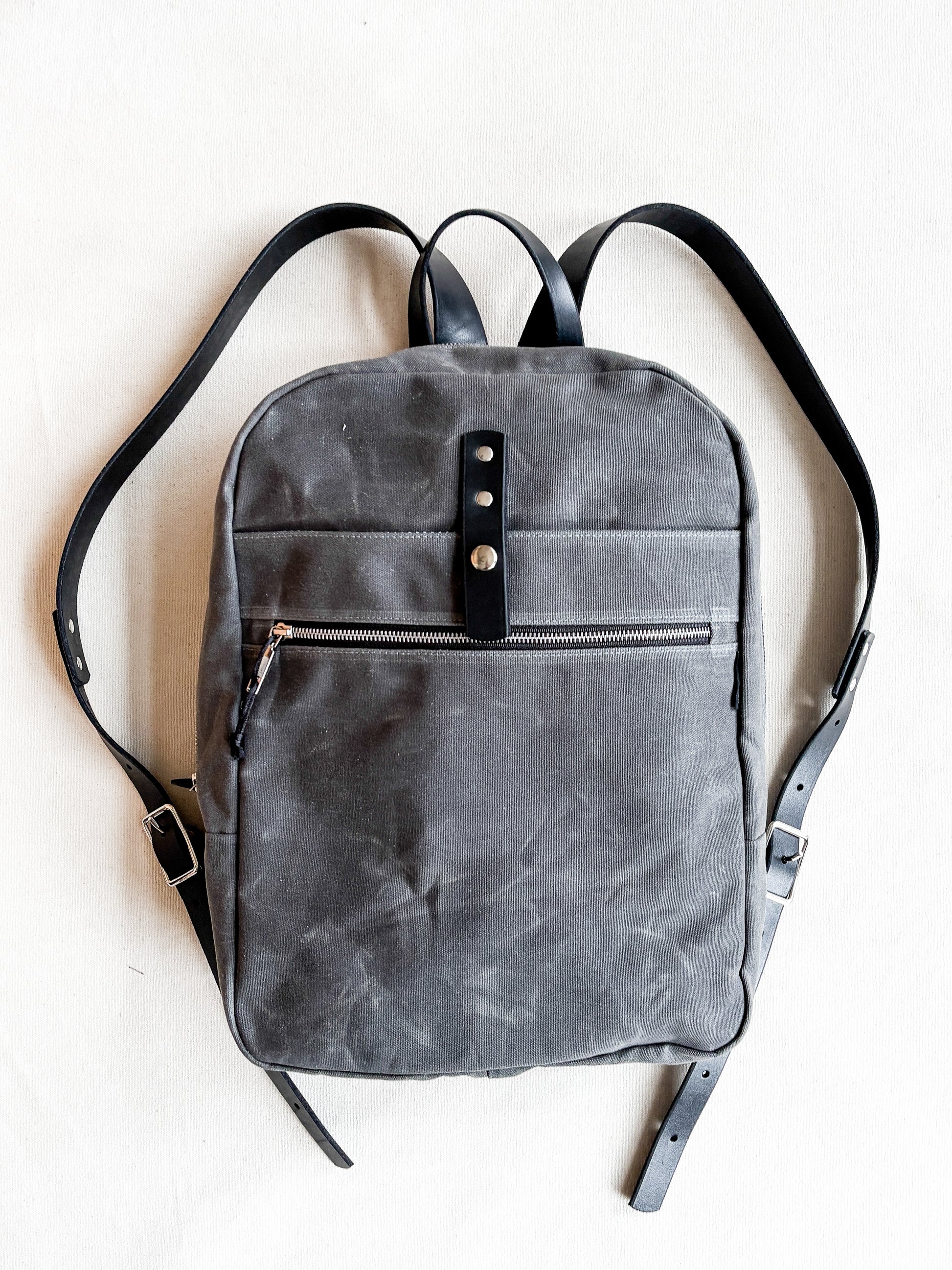 canvas leather backpack zipper Zip Top Backpack