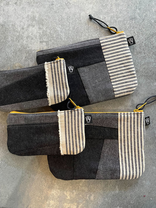 Scrap Zipper Pouch (Black and Grey)