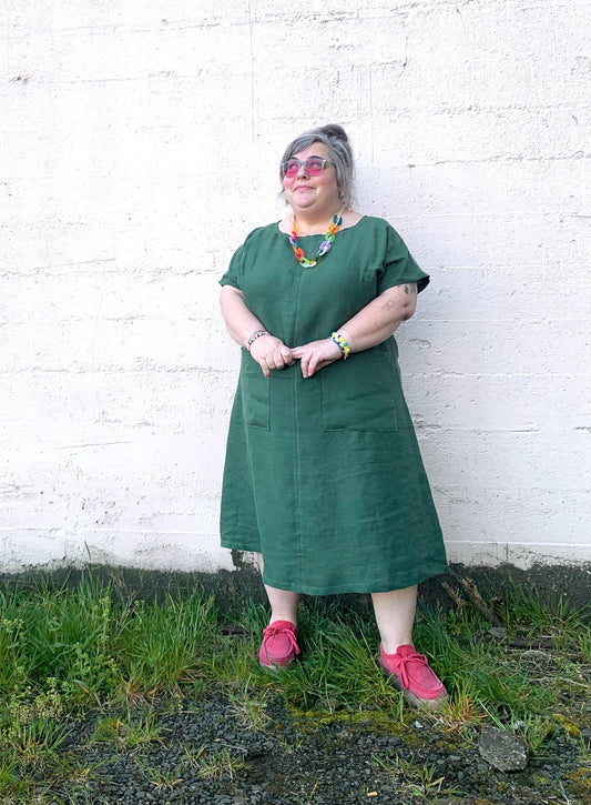 Basic Dress - Green Linen