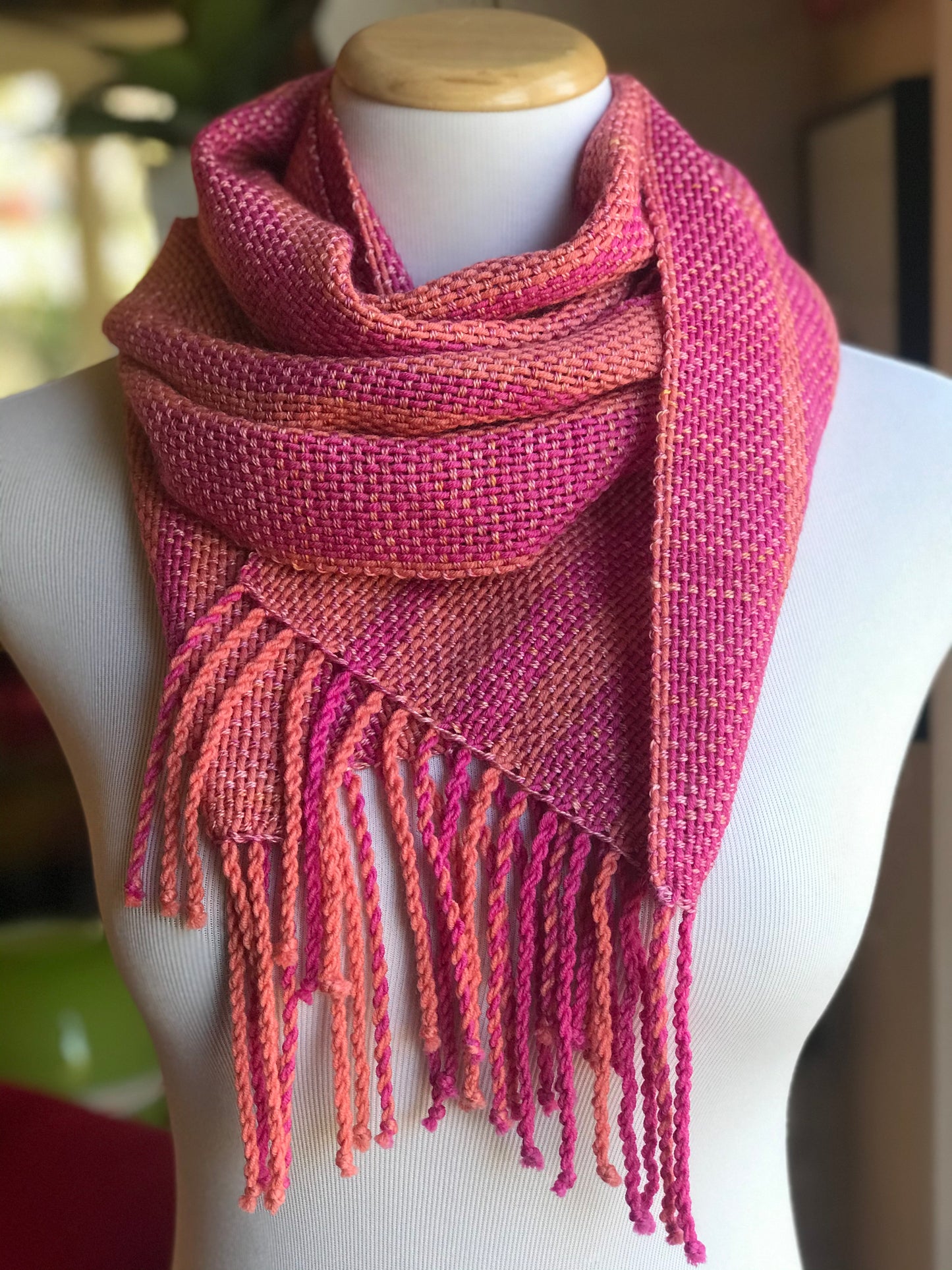 Pink & Peach Handwoven Scarf by The Village Weaver