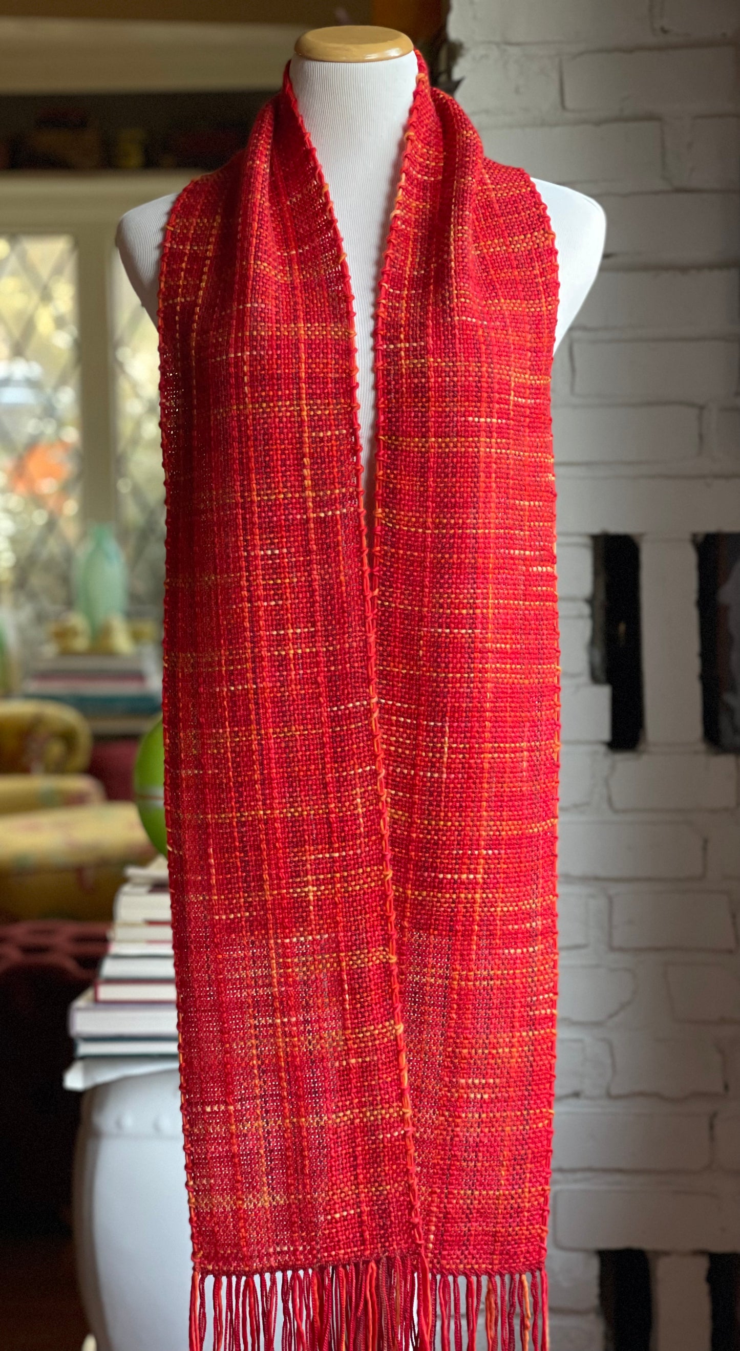 Red Fire Handwoven Scarf by The Village Weaver