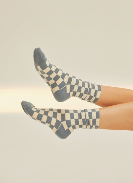 Checkerboard Socks - Slate & Cream