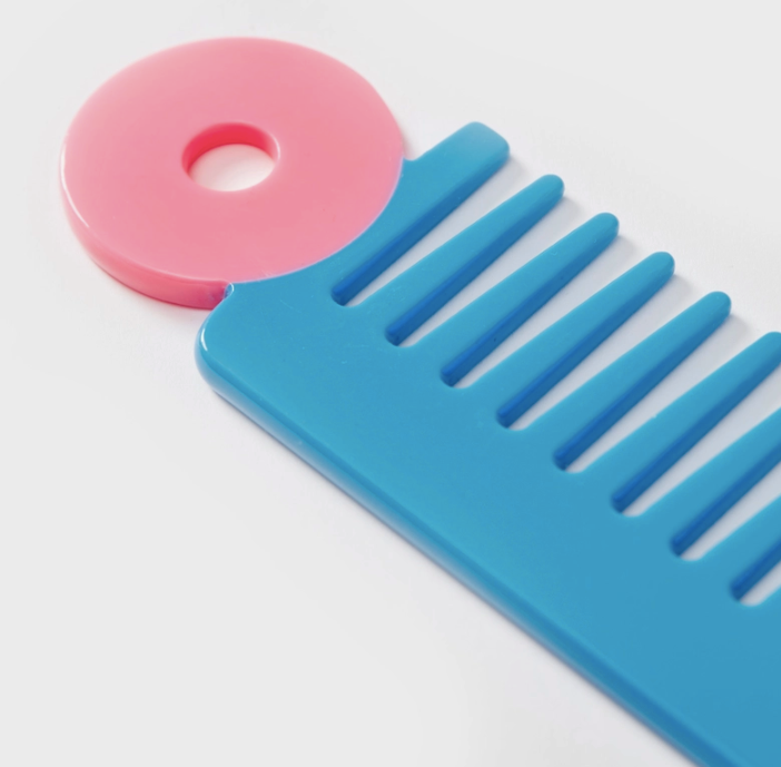 Wide Tooth Comb in Blue + Pink
