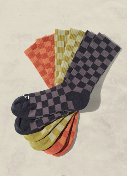 Tonal Checkerboard Socks - Rust